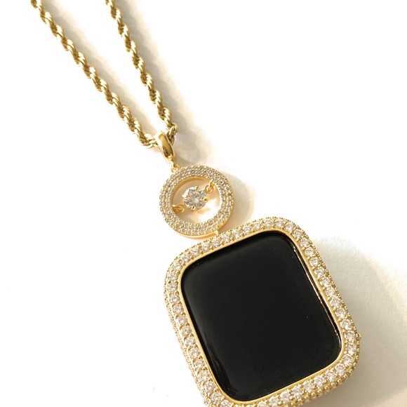 EMJ Accessories Bling Apple Watch Gold Pendant Chain Adapter Necklace Bezel Case 444 Mm